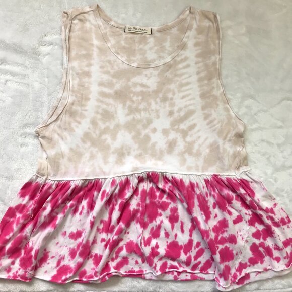 Free People Tie Dye Anytime Tank in Pink Women's Size Large Peplum 100% Cotton - Picture 8 of 9